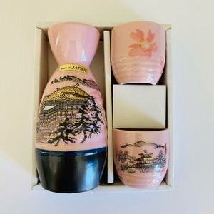 Japanese Sake set, 1 Sake Bottle and 2 Sake Cups for Wine Sake (Pink)